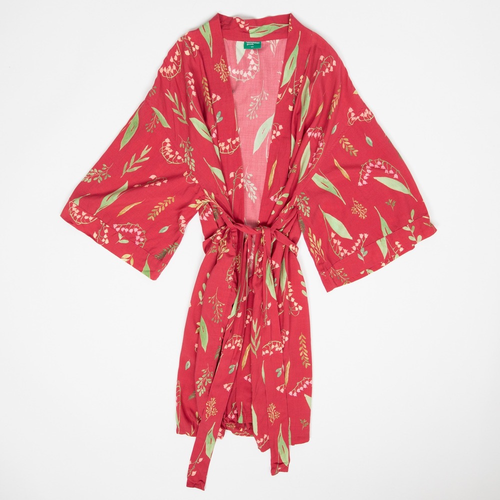 Uncommon Goods Floral Kimono Duster Open‎ Front Lightweight Red M/L